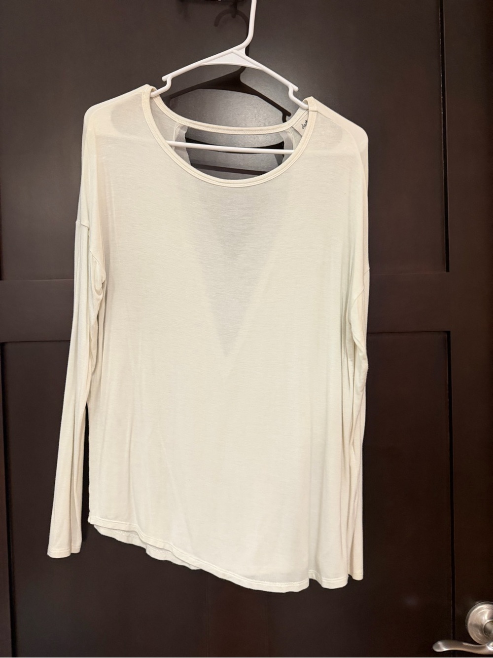Buckle Long Sleeve Crew Neck Top - Cream